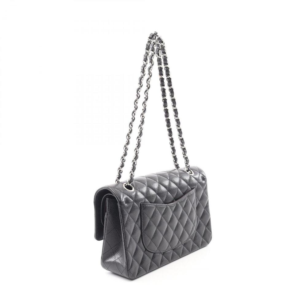 Chanel Double Flap Leather Calfskin Black Matelasse Shoulder Bag Black